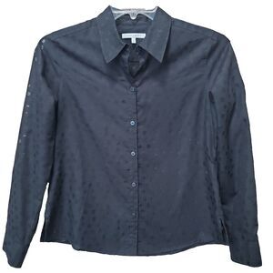 Foxcroft Shaped Black Semi-Sheer Roll-Tab Sleeve Button-Up Shirt Size 8P Petite